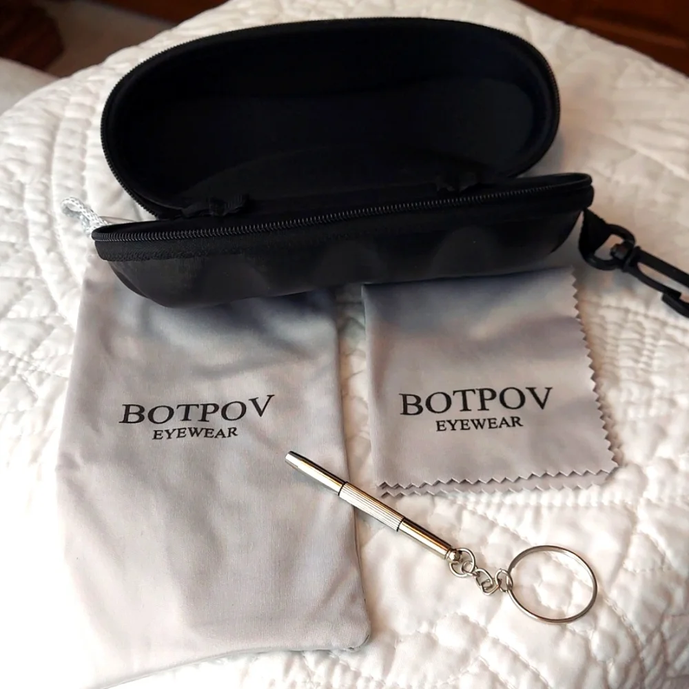 *🆕 BOTPOV Polarized Silver Aviator Frames, Black Lens Sunglasses with Case, NEW